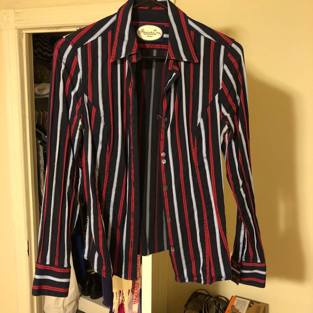 Rebecca & Drew Blue Striped Tailored Shirts